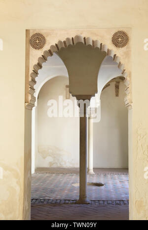 Architectural details in the courtyards of the Moorish Citadel, the Alcazaba of Malaga, on the Costa del Sol, Spain, Europe Stock Photo