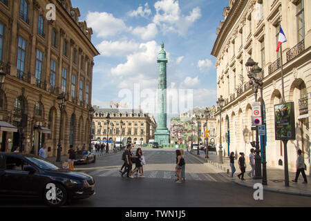 Paris, France - July 05, 2018: View of the Place Vendome and the obelisk in Paris, Place Vendome Stock Photo