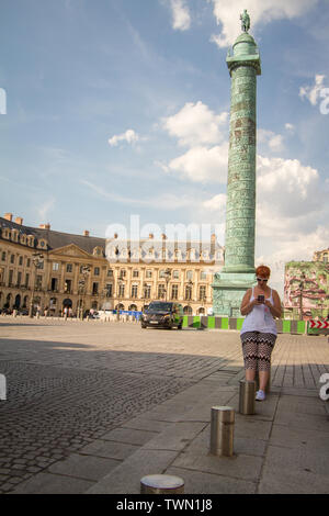 Paris, France - July 05, 2018: View of the Place Vendome and the obelisk in Paris, Place Vendome Stock Photo