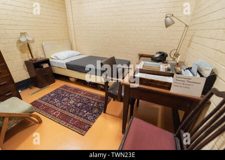 London, United Kingdom - May 13, 2019: Interior view of the shelter which housed the Cabinet War Rooms during WW II. Today is part of the Churchill War Rooms Museum . Stock Photo