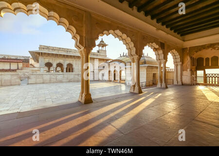 Agra Fort white marble royal palace known as the Musamman Burj. Agra Fort is a UNESCO World Heritage site at Agra India Stock Photo