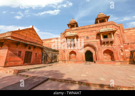 Fatehpur Sikri entrance to Jodha Bai palace. Fatehpur Sikri is a medieval fort city made of red sandstone at Agra India Stock Photo