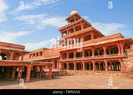 Fatehpur Sikri medieval red sandstone architecture known as Panch Mahal which was the royal residence of the Mughal emperor of 16th century Stock Photo