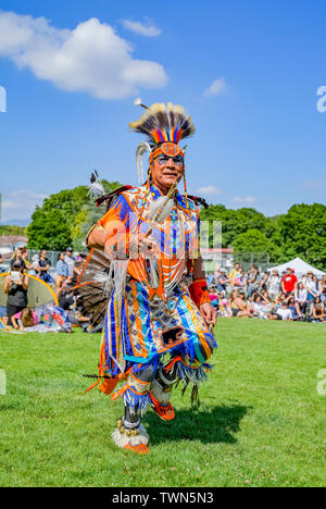 Pow wow dancer at National Indigenous Day Celebration, Trout Lake, Vancouver, British Columbia, Canada Stock Photo