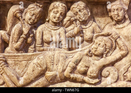 Archaeological historic limestone sculpture of second century common era depicting women of the medieval age Stock Photo