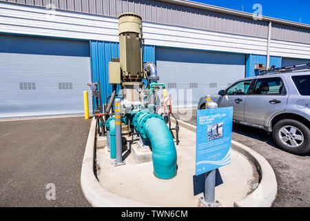 June 20, 2019 San Jose / CA / USA - Reverse osmosis feed pump at the Silicon Valley Advanced Water Purification Center located in San Francisco bay ar Stock Photo