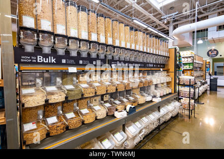 June 20, 2019 Cupertino / CA / USA - Bulk section in a Whole Foods store in South San Francisco bay area Stock Photo