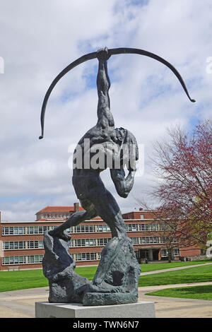 'Saltine Warrior', a bronze sculpture by Luise Kaish. It is located at the edge of the quad and is part of the art on campus iniative Stock Photo