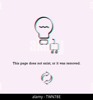 404 Page not Found Design Template. Plucked from the Socket, Glitch Effect. 404 Error Page Concept. Link to Non-Existing Domain. Vector Illustration Stock Vector