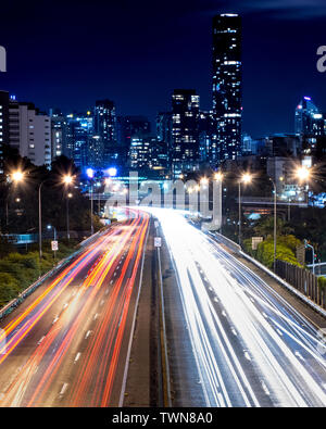 night shot of roadway Stock Photo