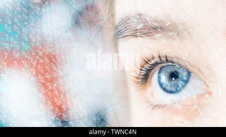 New technology cyber security system, eye close-up tech concept Stock Photo