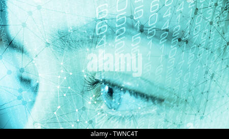 Human biometric data scanning, lines dots and random numbers Stock Photo