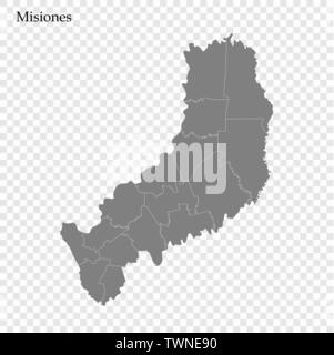 High Quality map of Misiones is a province of Argentina with borders of the departments Stock Vector