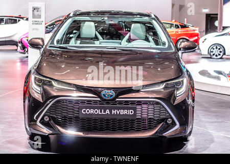 Paris, France, October 2018  Toyota Corolla Touring Sports Hybrid at Mondial Paris Motor Show, 12th gen, E210 produced by Japanese automaker Toyota Stock Photo