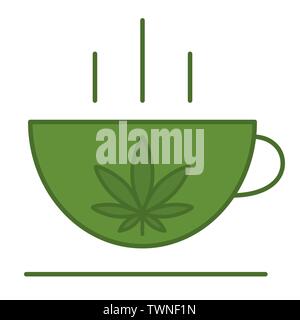 A cup with a leaf of marijuana. Medical cannabis logo design template element. Isolated vector illustration on white background. Stock Vector