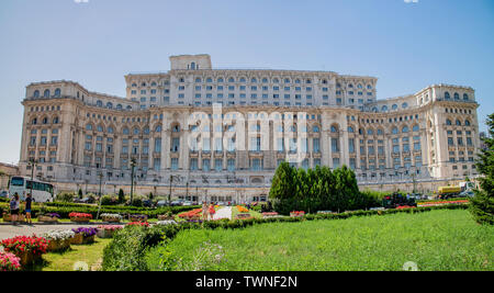 Bucharest, Romania - August 13th, 2018: A Side view of the palace of parliament, Bucharest, Romania Stock Photo