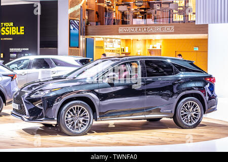 Paris, France, Oct 04, 2018 LEXUS RX 450h hybrid SHARPENED SOPHISTICATION, Mondial Paris Motor Show, suv produced by Japanese Lexus Stock Photo