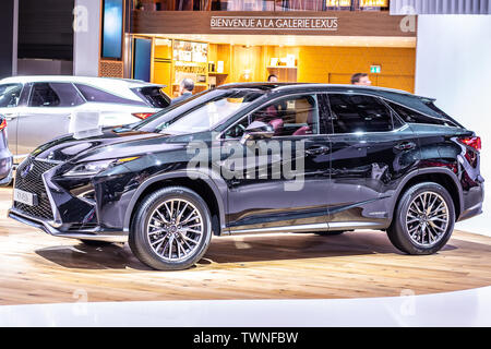 Paris, France, Oct 04, 2018 LEXUS RX 450h hybrid SHARPENED SOPHISTICATION, Mondial Paris Motor Show, suv produced by Japanese Lexus Stock Photo