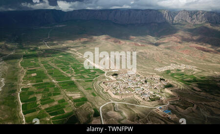 Beijing, China. 21st June, 2019. Aerial photo taken on June 21, 2019 shows the ancient town of Bajiao in Xiahe County of Gannan Tibetan Autonomous Prefecture, northwest China's Gansu Province. Credit: Ma Ning/Xinhua/Alamy Live News Stock Photo