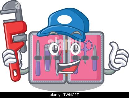 Plumber manicure kit in the character shape Stock Vector