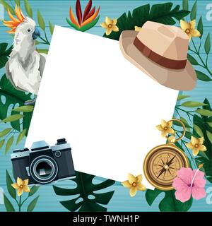 Hello summer card on wooden background Stock Vector