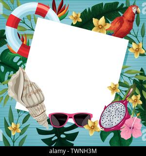 Hello summer card on wooden background Stock Vector