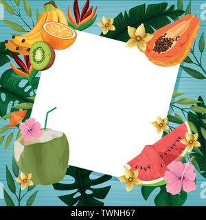 Hello summer card on wooden background Stock Vector