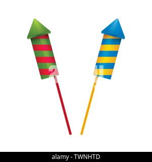 Rocket fireworks on white background. Colorful firework icons. Stock Vector