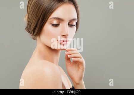 Cute woman portrait, skincare and facial treatment concept Stock Photo