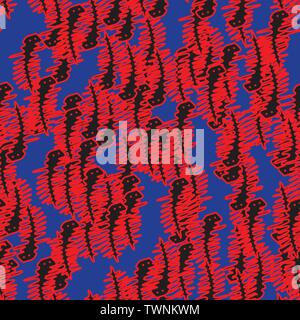 Red Outline Lizards Seamless Pattern Stock Vector