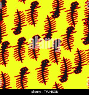 Red Outline Lizards Seamless Pattern Stock Vector