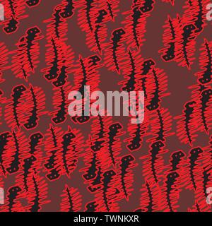 Red Outline Lizards Seamless Pattern Stock Vector