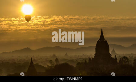 Hot Air Baloon Over Bagan Stock Photo