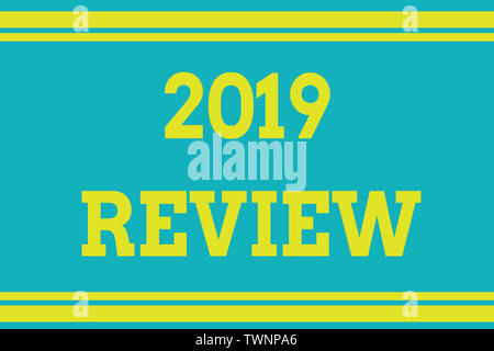 Word writing text 2019 Review. Business photo showcasing New trends and prospects in tourism or services for 2019 Seamless horizontal lines background Stock Photo
