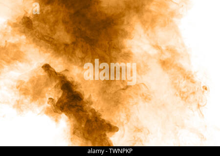Abstract orange smoke on white background. Orange color clouds. Stock Photo