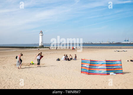 New Brighton,Beach,Wirral,sandy,west,bank,of,River Mersey,Liverpool,north,northern,city,north west,Merseyside,England,English,GB,Britain,British,UK, Stock Photo