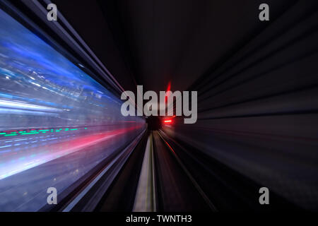 colorful light Tunnel of the subway blur motion view Stock Photo