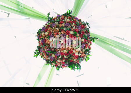 Beach wedding flowers setting. Wedding set up. Stock Photo