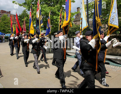 Sheffield, South Yorkshire, UK. 22nd June 2019. The Sheffield Armed Forces & Veterans Day, with a veterans parade and displays. Credit: Alamy Live News Stock Photo