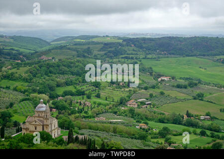 VIEW FROM MONTEPULCIANO . At left: Madonna di San Biagio Stock Photo