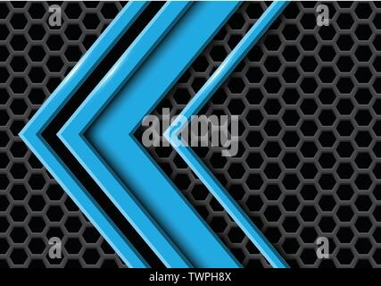 Abstract blue arrow overlap on hexagon mesh design modern futuristic background vector illustration. Stock Vector