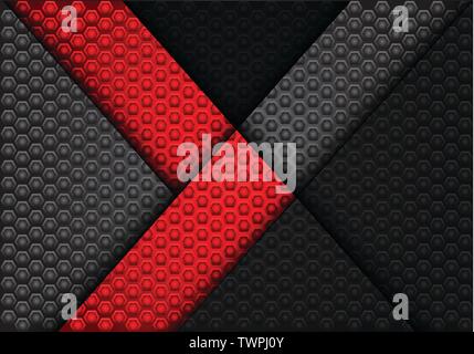 Abstract red arrow on dark gray hexagon pattern design luxury background texture vector illustration. Stock Vector