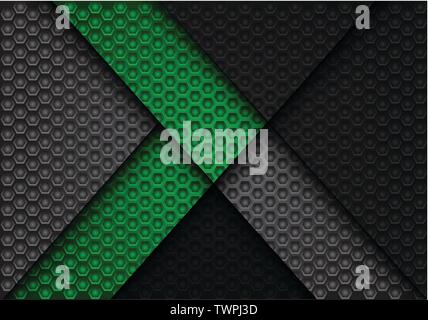 Abstract green arrow on dark gray hexagon pattern design luxury background texture vector illustration. Stock Vector