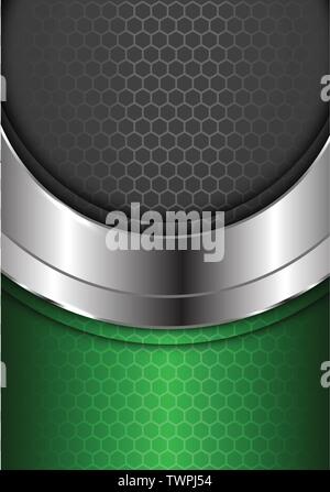 Abstract silver curve center with green gray hexagon pattern design modern luxury futuristic background vector illustration. Stock Vector