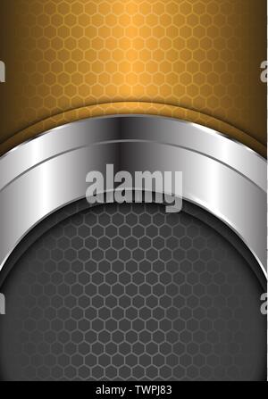 Abstract silver curve center with gold gray hexagon pattern design modern luxury futuristic background vector illustration. Stock Vector