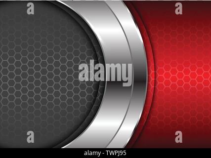 Abstract silver curve center with red gray hexagon pattern design modern luxury futuristic background vector illustration. Stock Vector