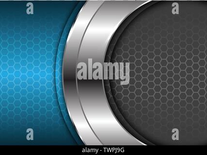 Abstract silver curve center with blue gray hexagon pattern design modern luxury futuristic background vector illustration. Stock Vector