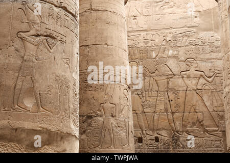 Egyptian Hieroglyphs in Luxor Temple, Luxor City, Egypt Stock Photo