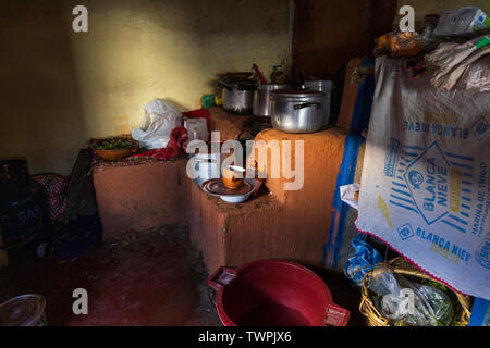 Basic kitchen and stove in Luquina Chico, Lake Titicaca, Peru, South America Stock Photo