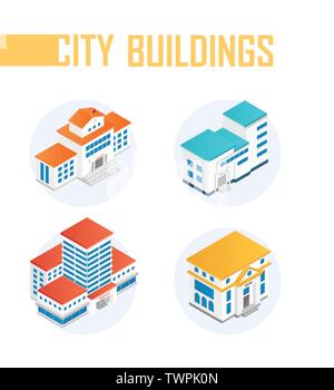 Public city buildings - modern vector colorful isometric elements Stock Vector